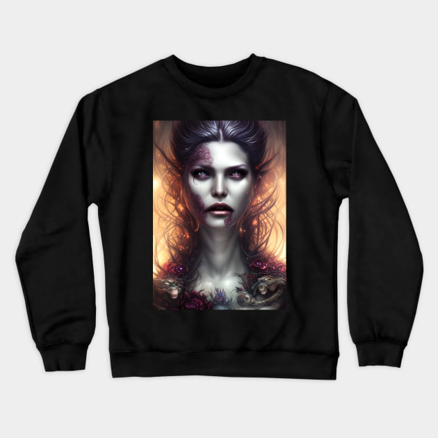 Mysterious Gothic Woman | Gothic Aesthetic | Beautiful Vampire Woman Crewneck Sweatshirt by GloomCraft